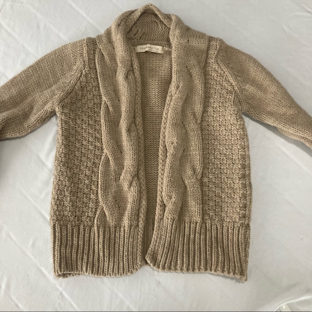 Chunky Cable Knit Open Cardigan - Beige